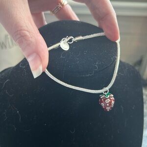 Chic Silver Bracelet with Red Strawberry Charm